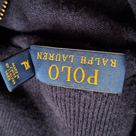 Ralph Lauren men navy merino wool 1/4 zip pullover sweater size X Large EUC - Picture 3 of 6